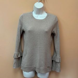 Michael Kors Sweater with gold metallic 
sparkle. Ruffle Bell Sleeves